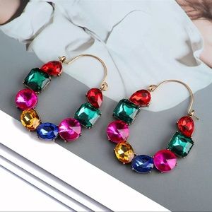 Fashion Luxury U Shape Shiny Pink Dangle Earring Popular Crystal Pendant Jewelry